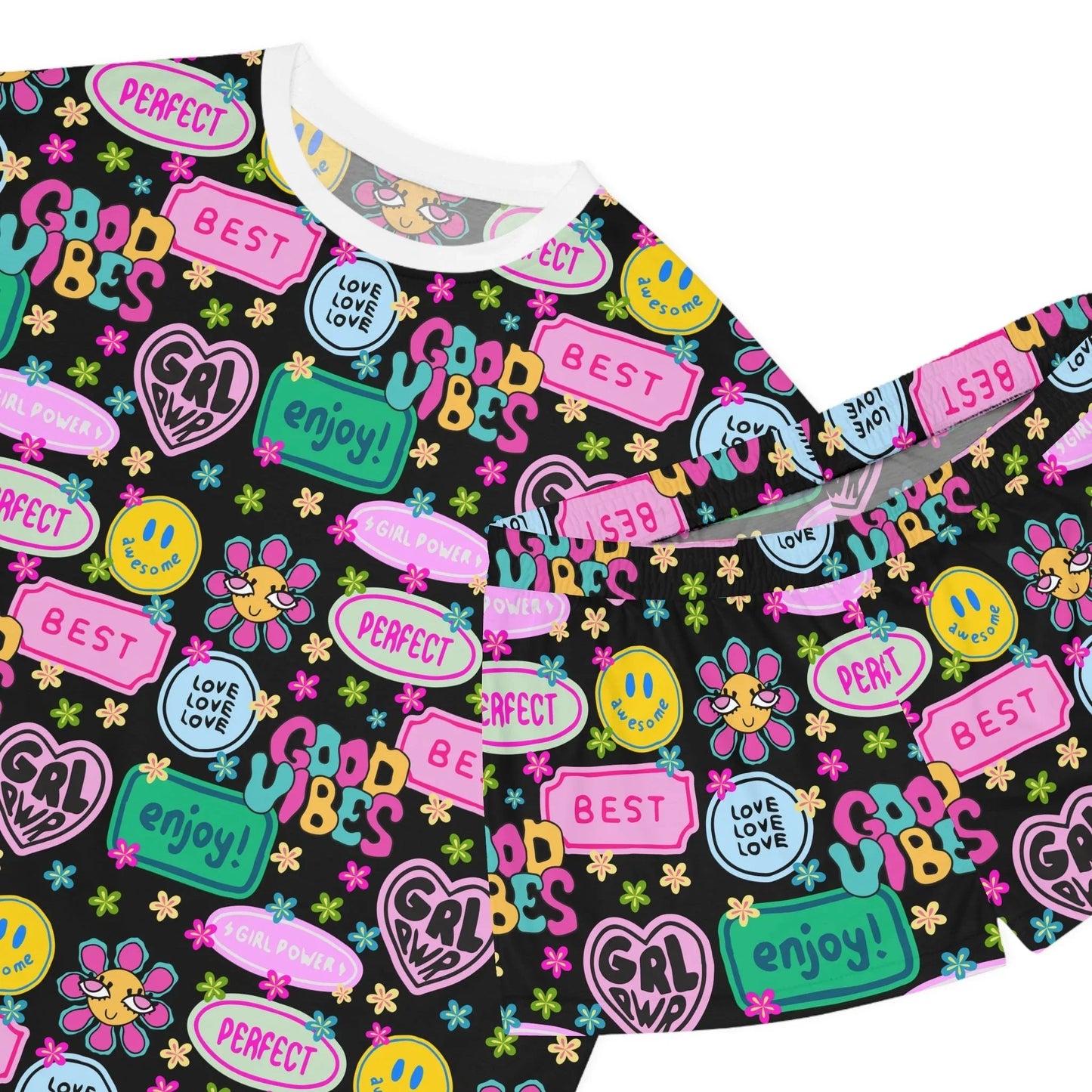 Girl Power Good Vibes Short Pajama Set - All Over Prints