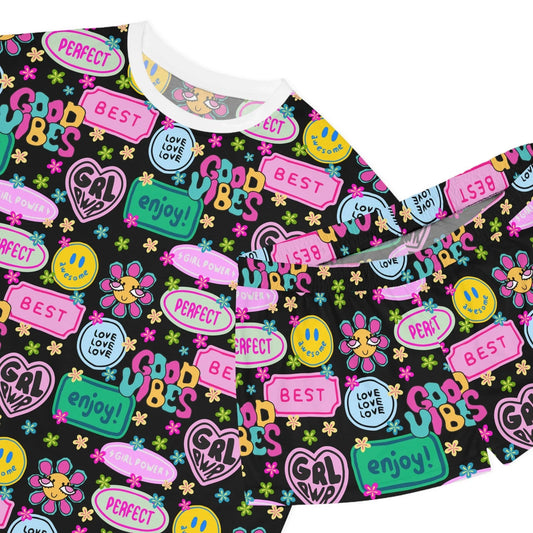 Girl Power Good Vibes Short Pajama Set - All Over Prints