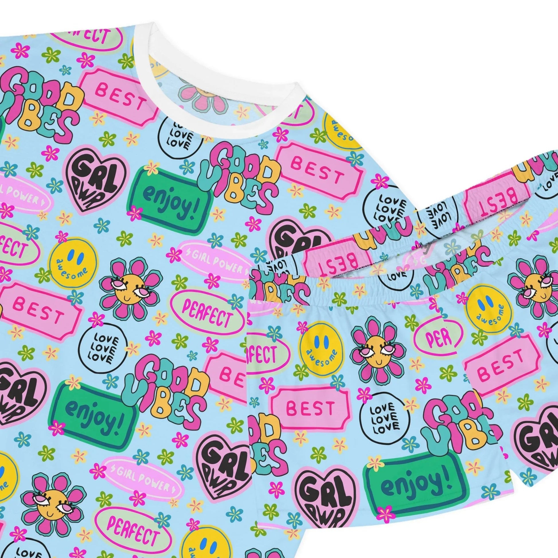 Girl Power Good Vibes Short Pajama Set - All Over Prints