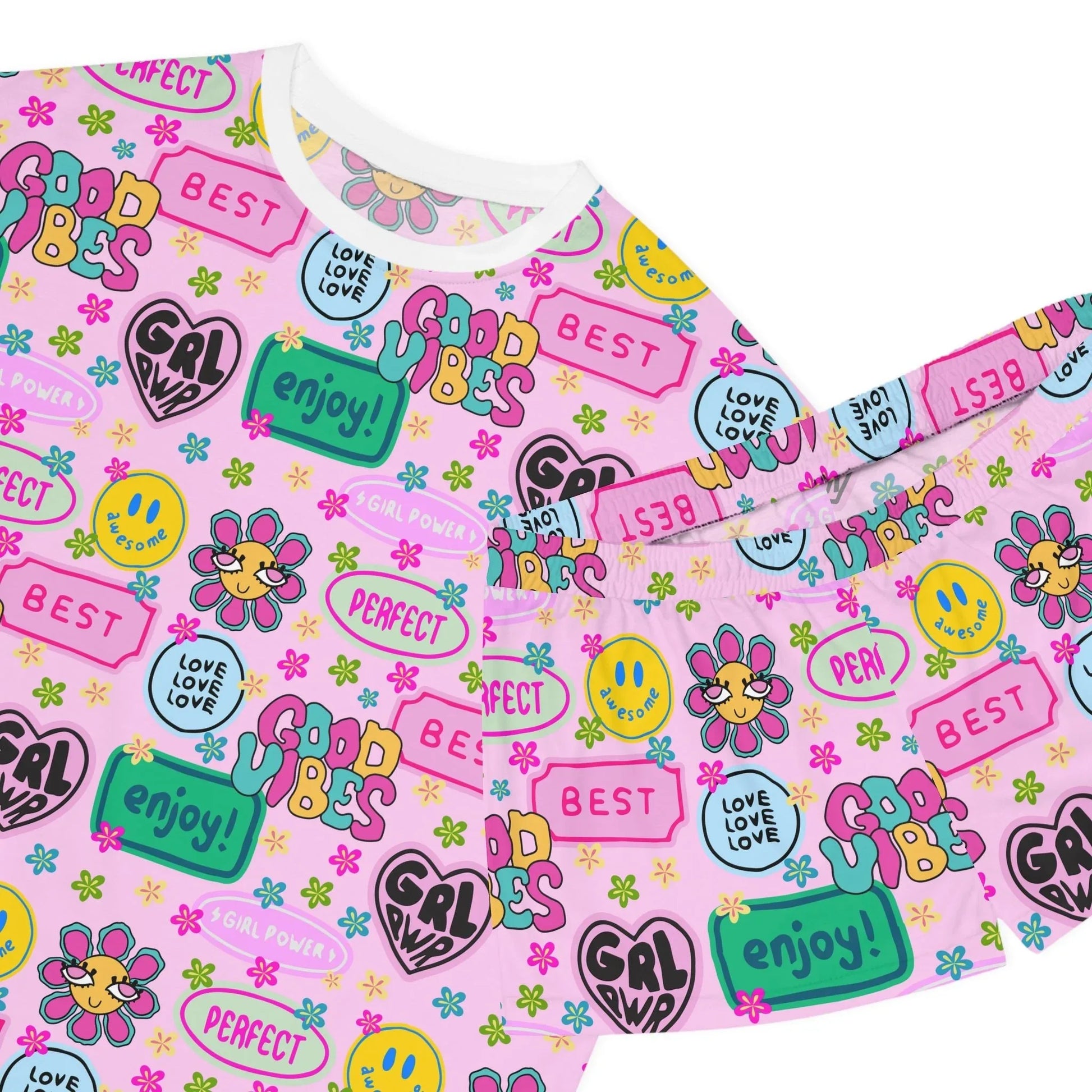 Girl Power Good Vibes Short Pajama Set - All Over Prints