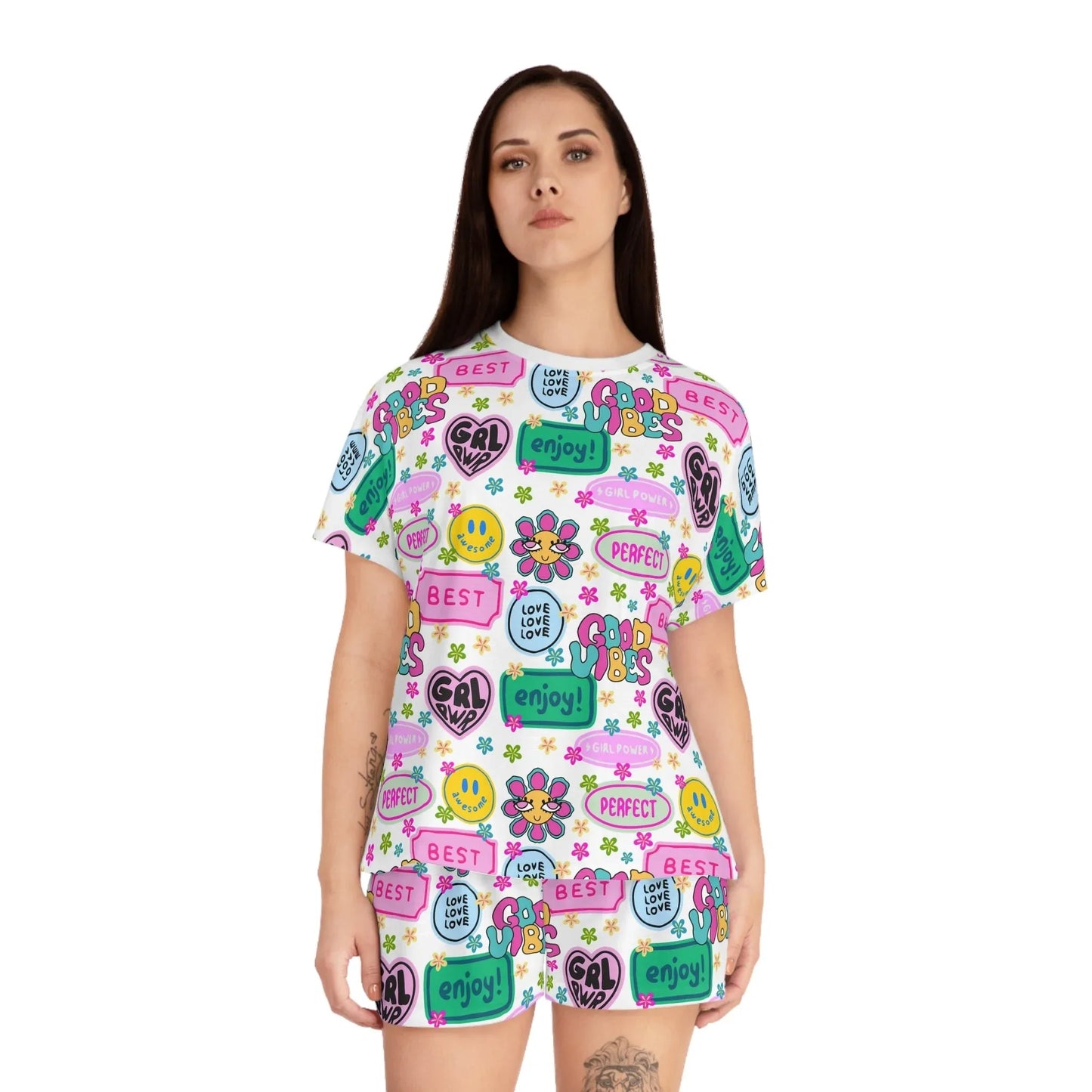 Girl Power Good Vibes Short Pajama Set - All Over Prints