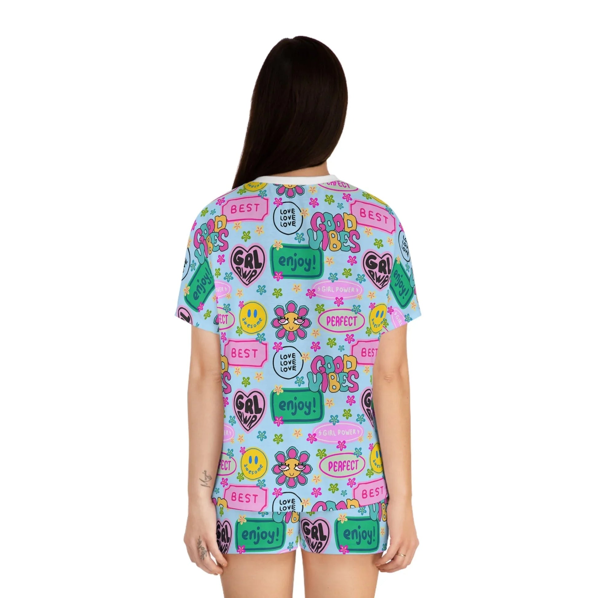 Girl Power Good Vibes Short Pajama Set - All Over Prints