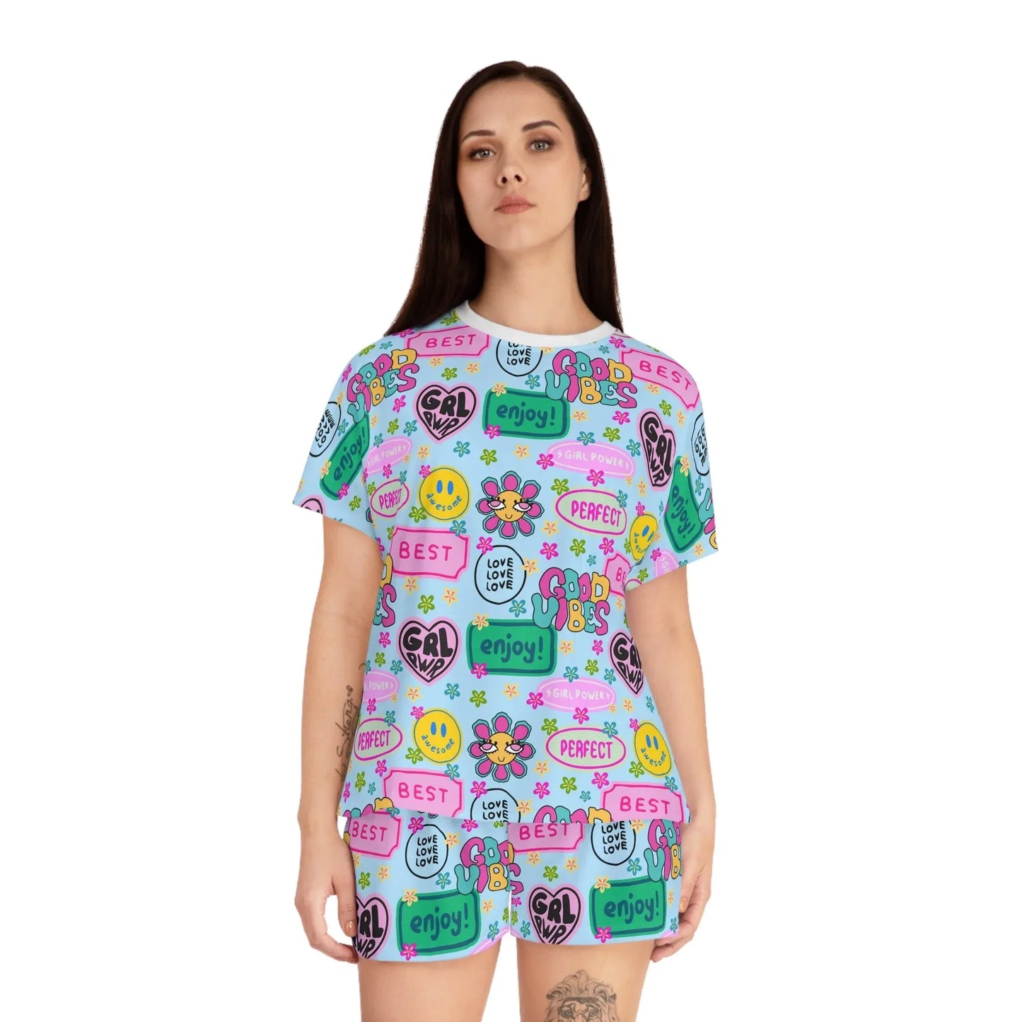 Girl Power Good Vibes Short Pajama Set - All Over Prints