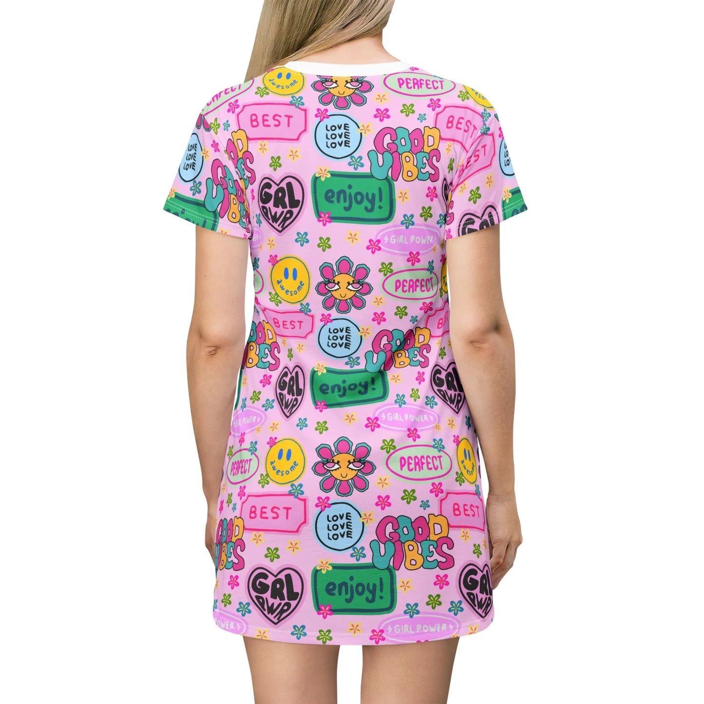 Girl Power Good Vibes T-Shirt Dress - All Over Prints