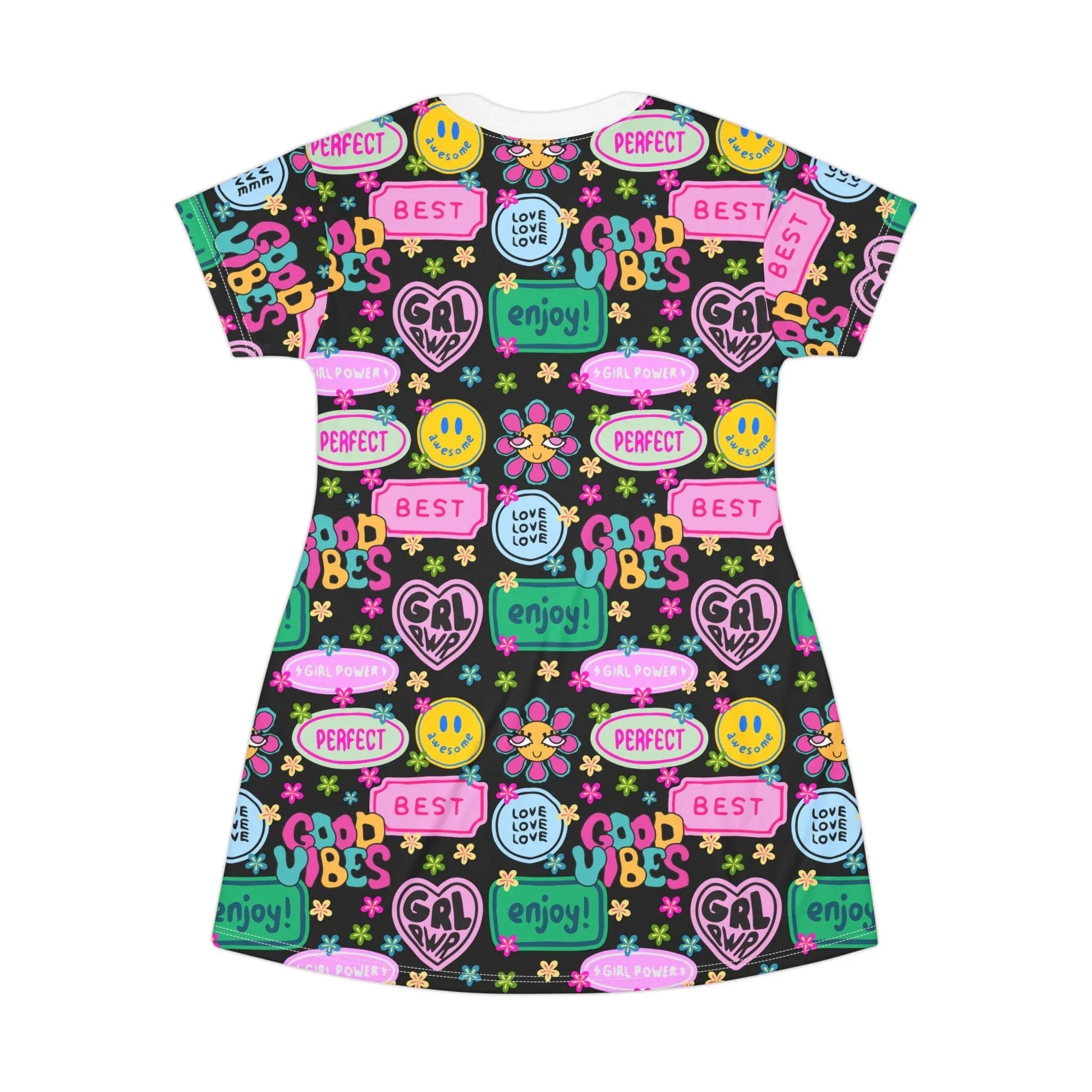 Girl Power Good Vibes T-Shirt Dress - All Over Prints