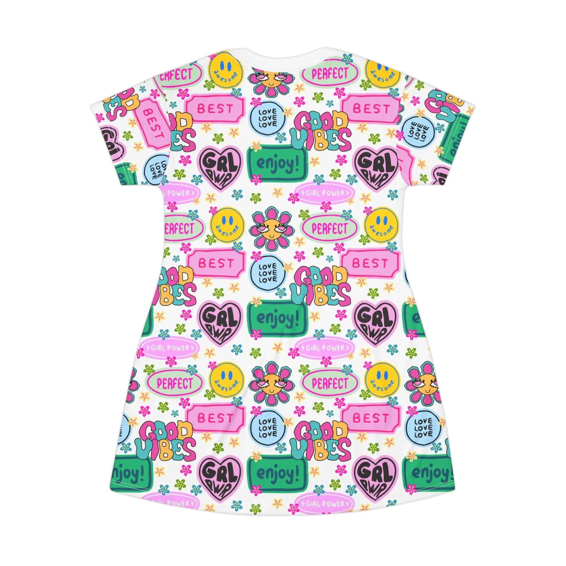 Girl Power Good Vibes T-Shirt Dress - All Over Prints