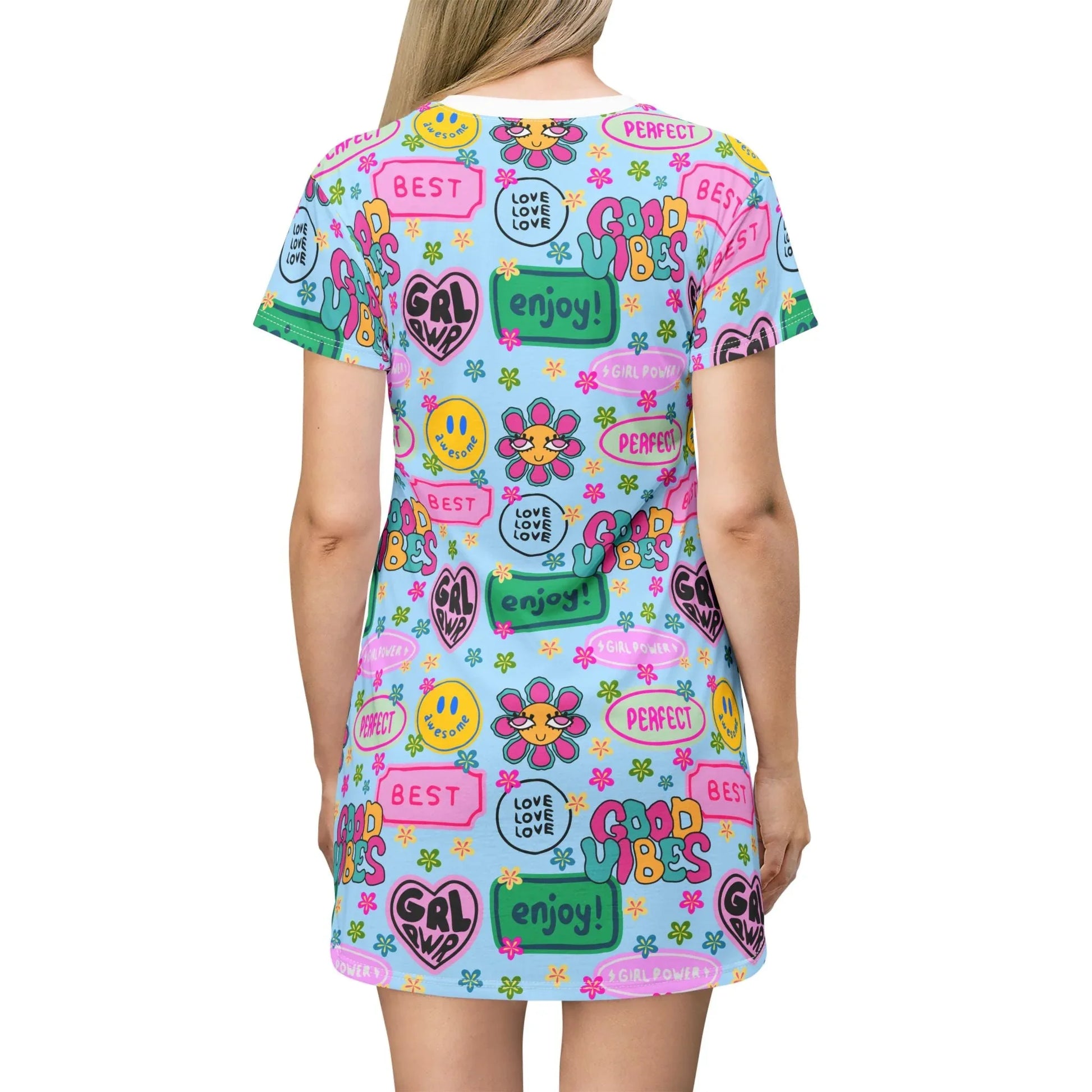 Girl Power Good Vibes T-Shirt Dress - All Over Prints
