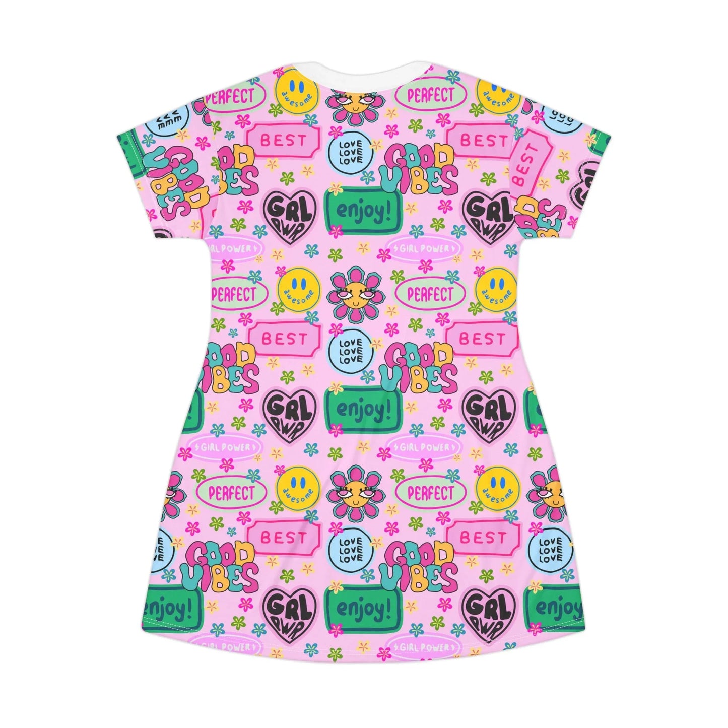 Girl Power Good Vibes T-Shirt Dress - All Over Prints