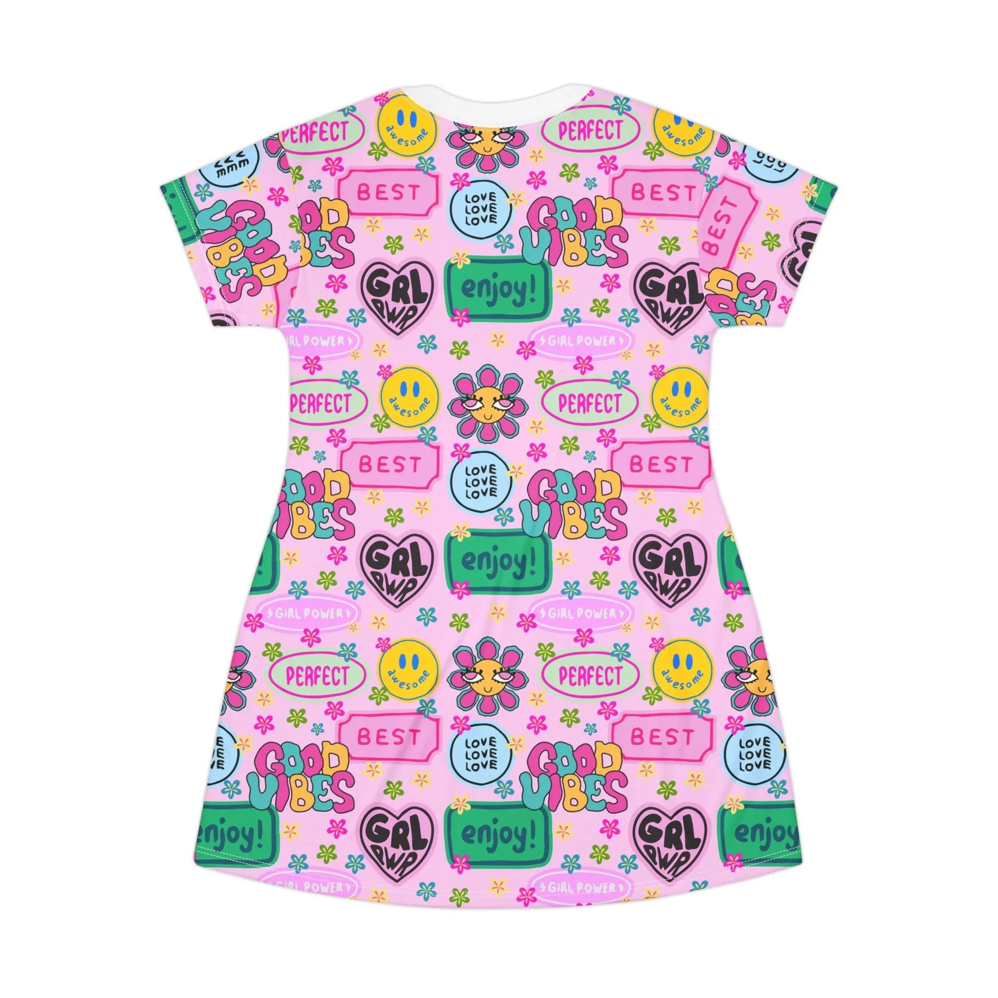 Girl Power Good Vibes T-Shirt Dress - All Over Prints