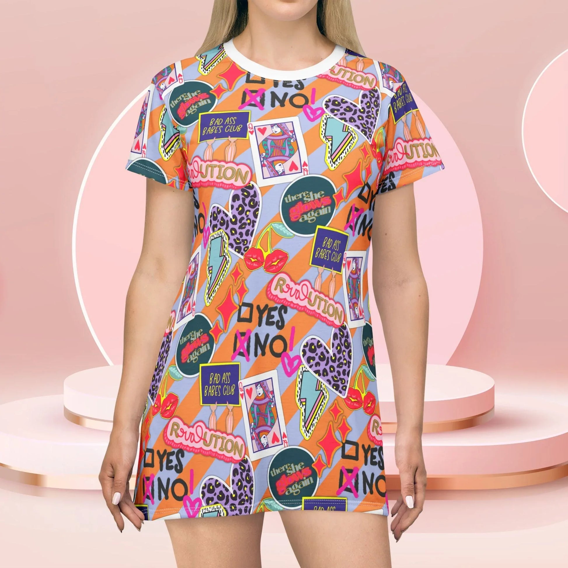 Girl Power Revolution T-Shirt Dress - XS - All Over Prints