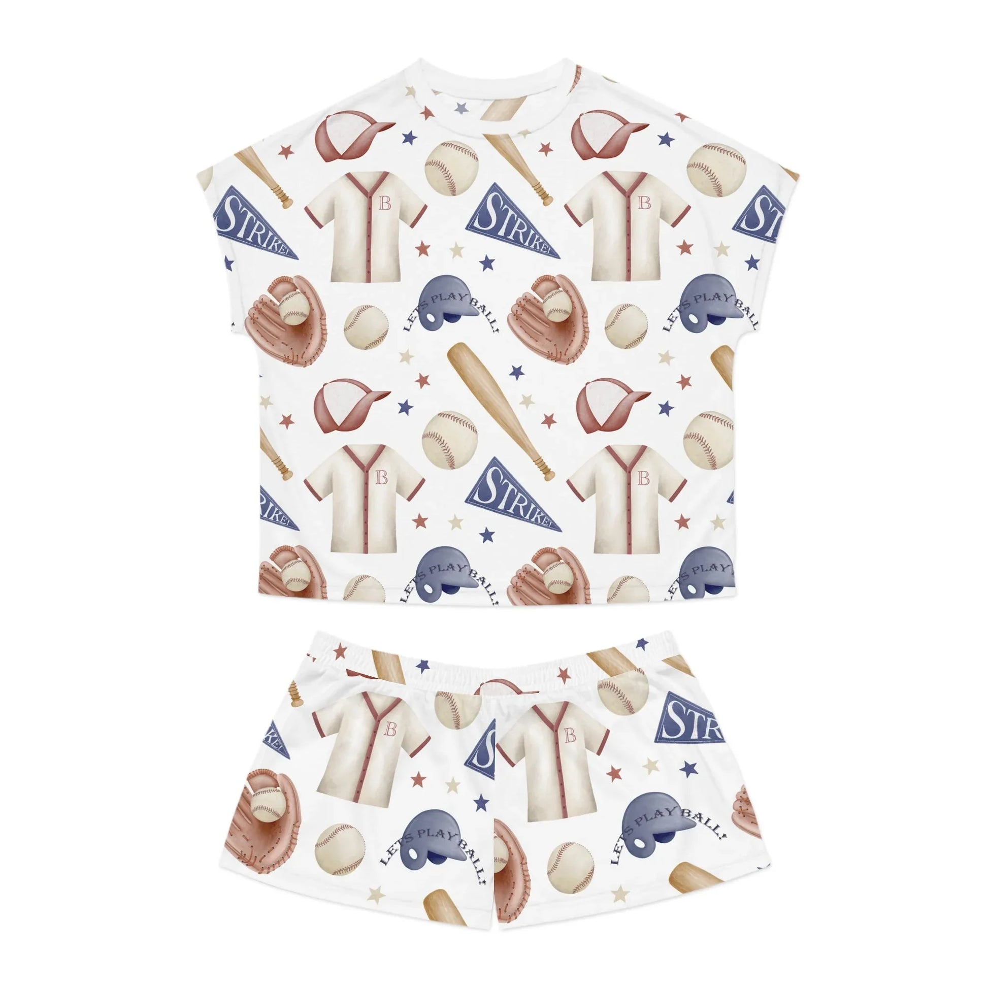 Home Run Women’s Short Pajama Set - S / White - All Over Prints