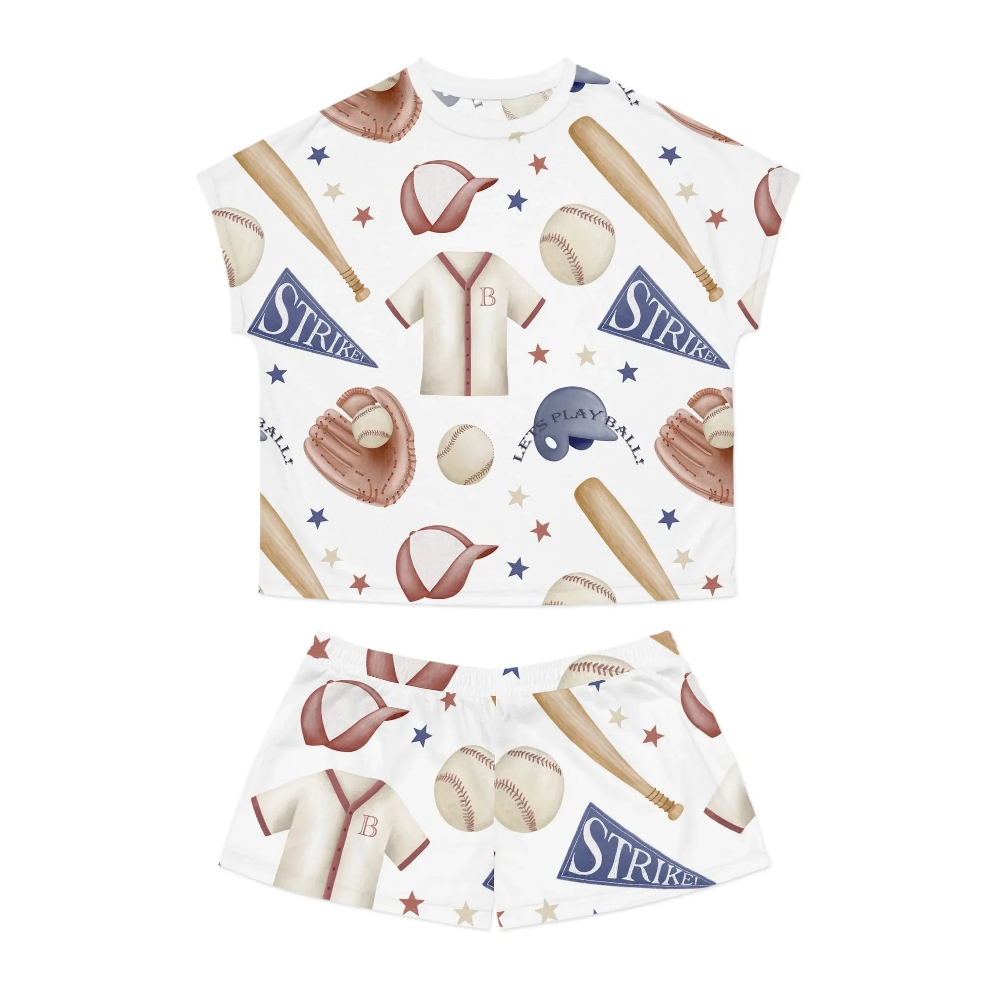 Home Run Women’s Short Pajama Set - S / White - All Over Prints