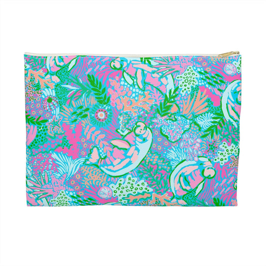 Manatee Paradise Accessory Pouch - Large / White zipper - Bags