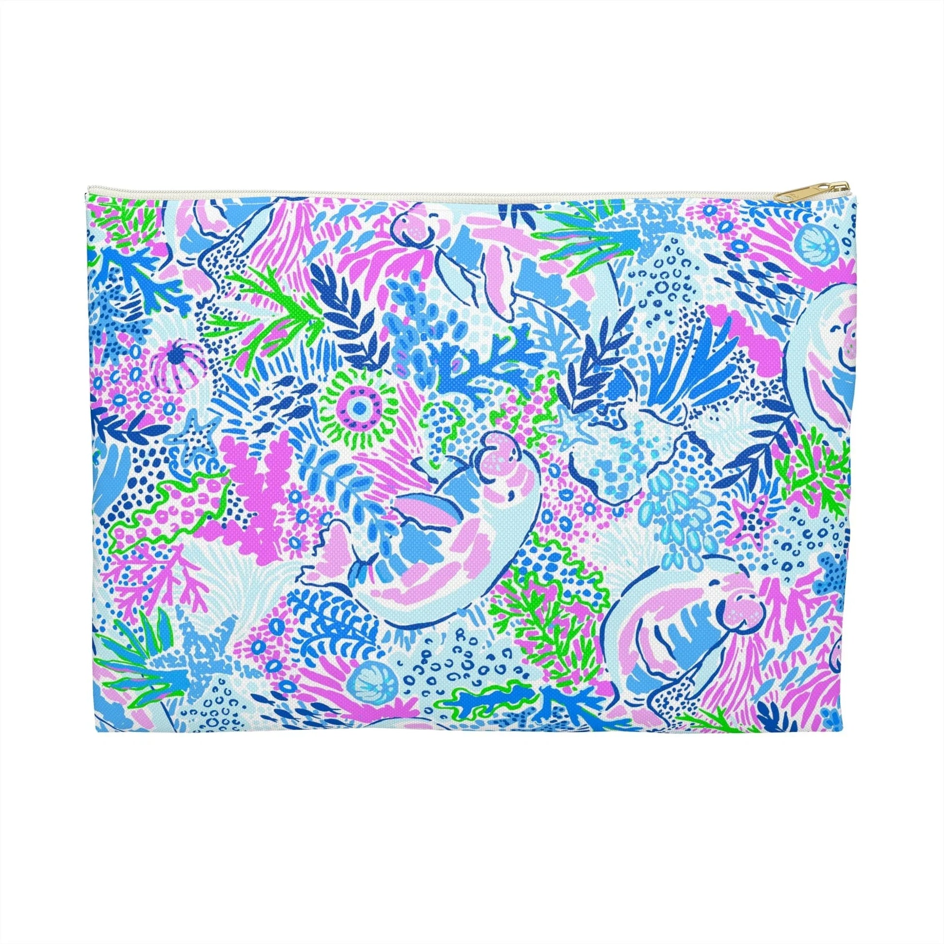 Manatee Paradise Accessory Pouch - Large / White zipper - Bags