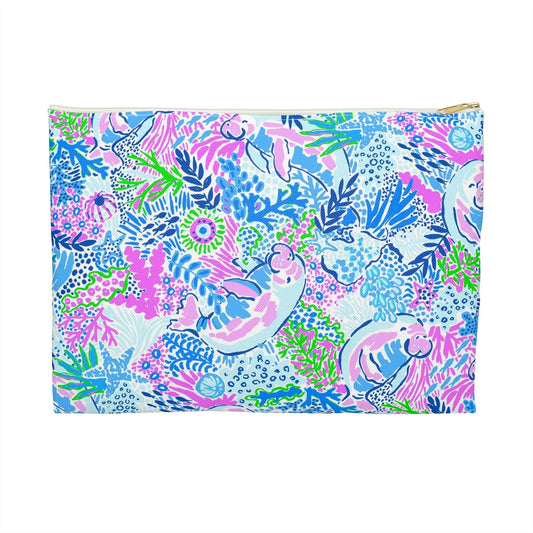 Manatee Paradise Accessory Pouch - Large / White zipper - Bags
