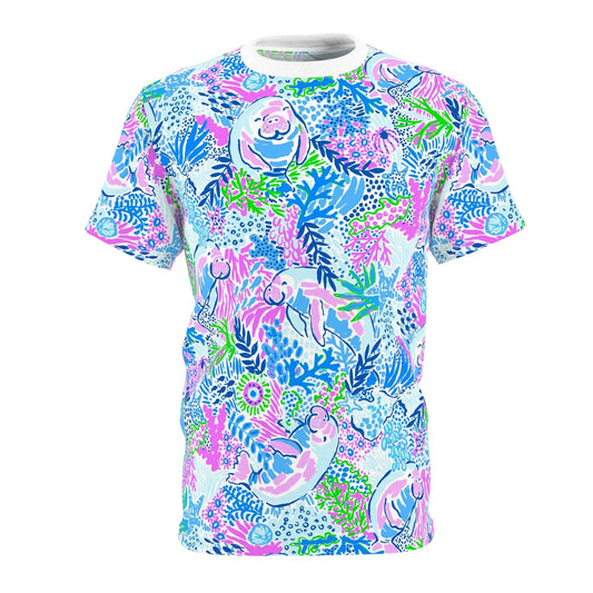 Manatee Paradise All-Over-Print T-Shirt - White stitching / 4 oz. / S - All Over Prints