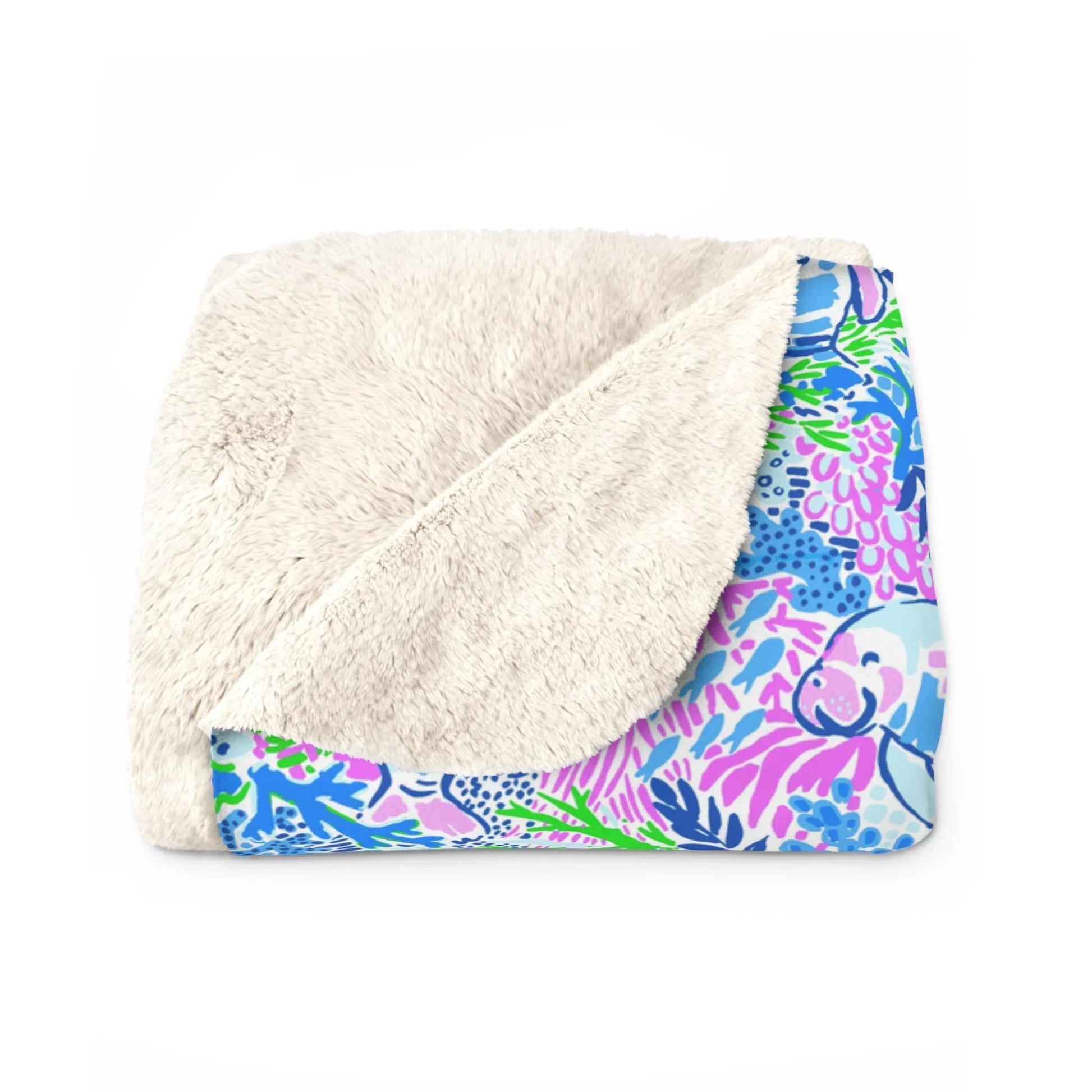 Manatee Paradise Sherpa Fleece Blanket - 50’’ × 60’’ - Home Decor