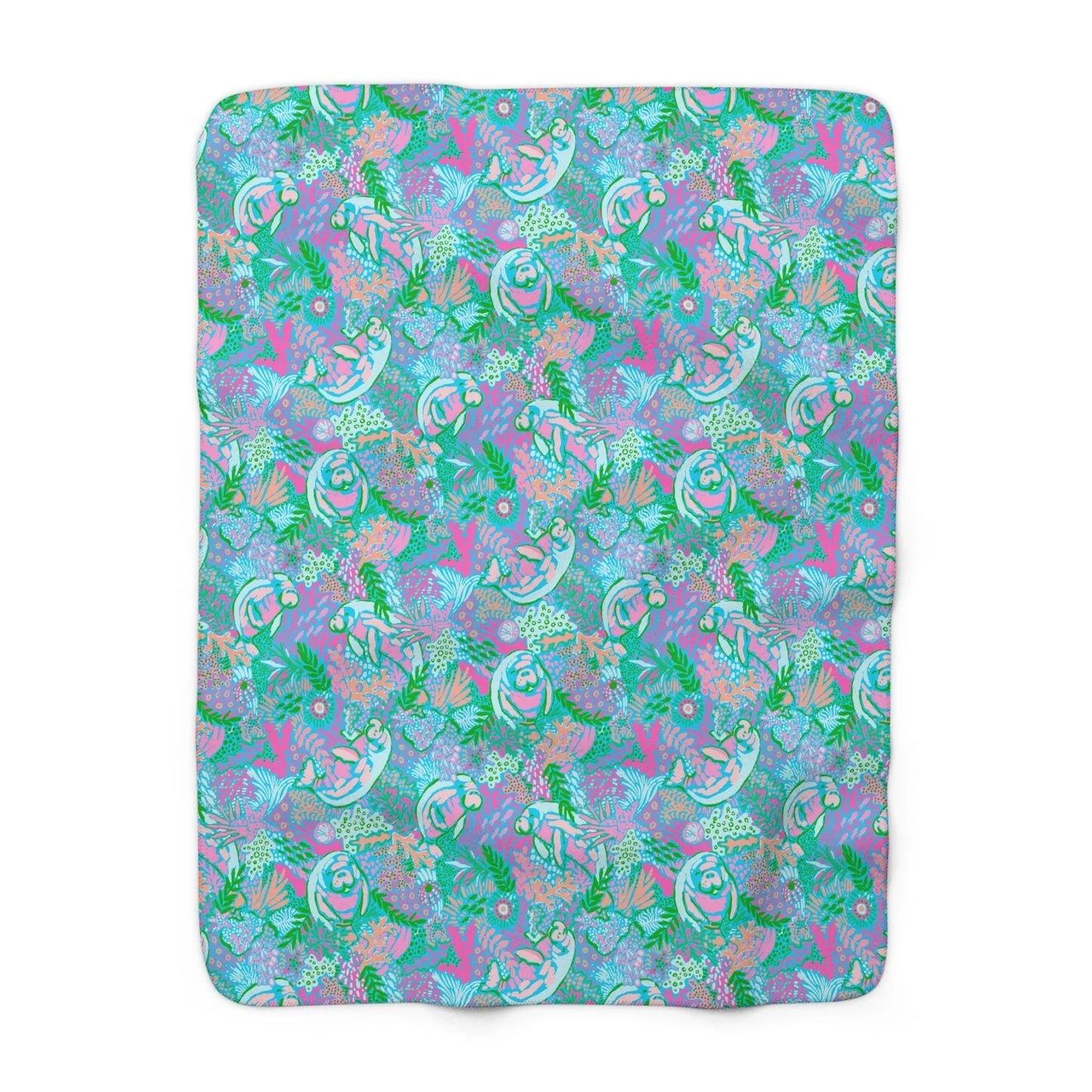 Manatee Paradise Sherpa Fleece Blanket - 50’’ × 60’’ - Home Decor