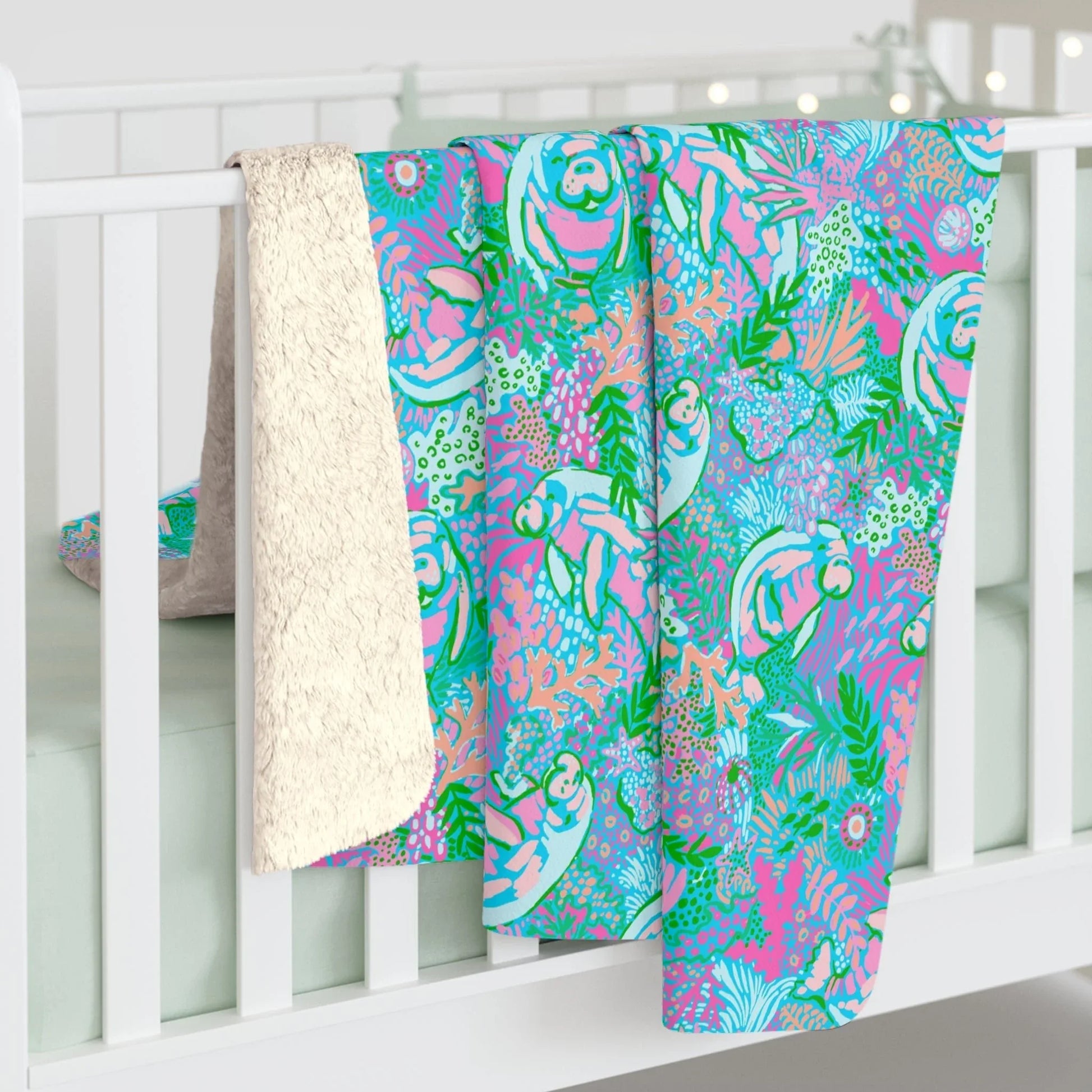 Manatee Paradise Sherpa Fleece Blanket - 50’’ × 60’’ - Home Decor
