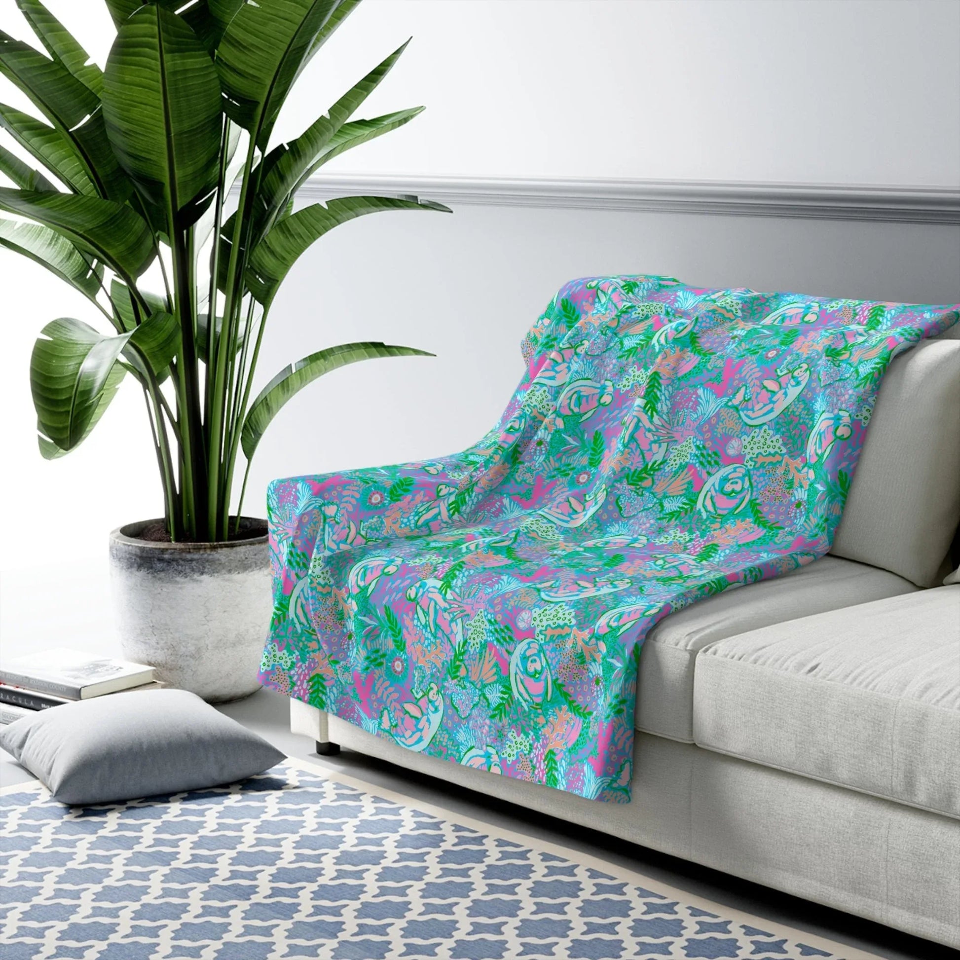 Manatee Paradise Sherpa Fleece Blanket - 50’’ × 60’’ - Home Decor