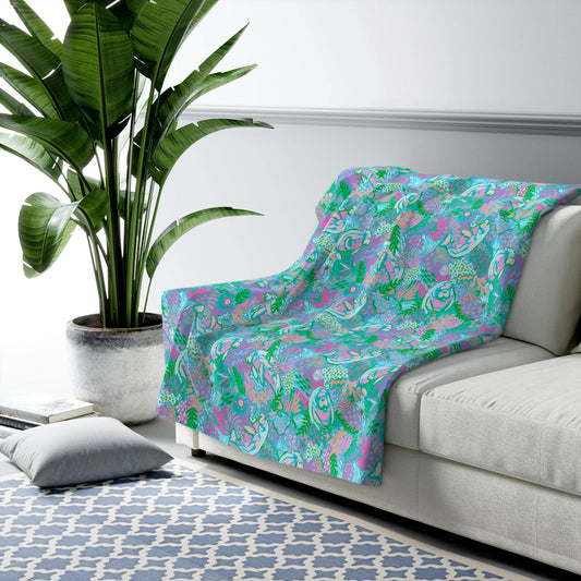 Manatee Paradise Sherpa Fleece Blanket - 50’’ × 60’’ - Home Decor