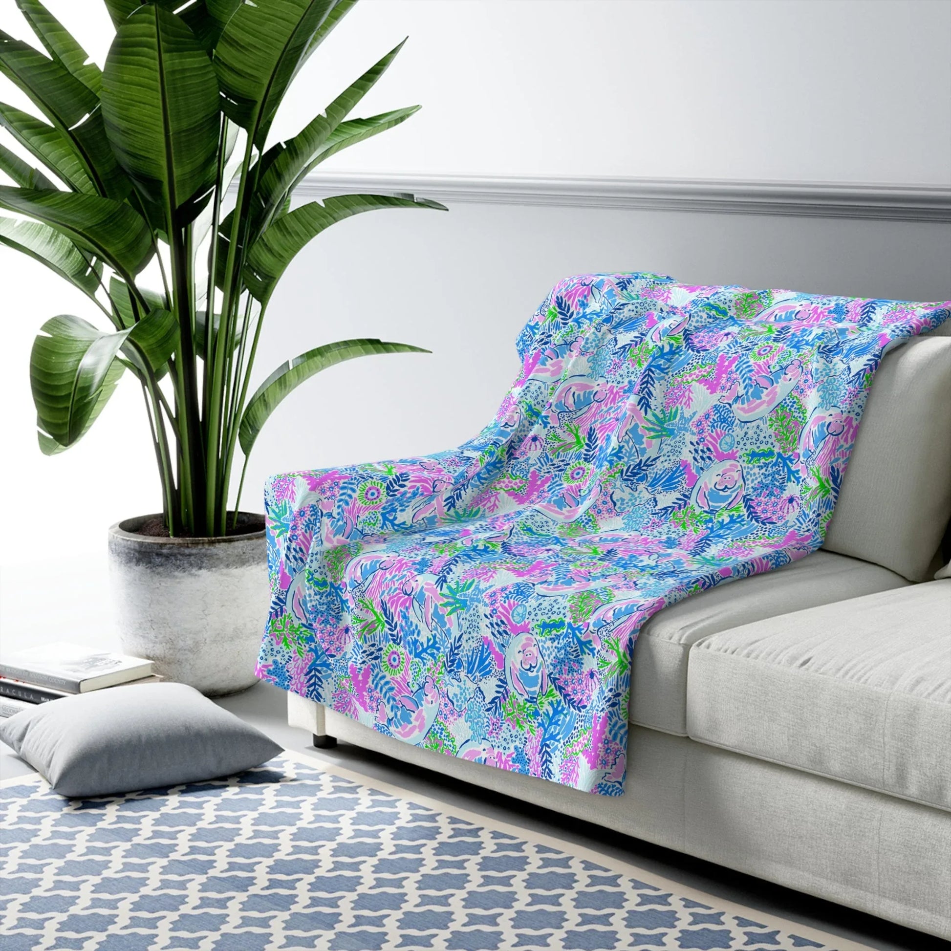 Manatee Paradise Sherpa Fleece Blanket - 50’’ × 60’’ - Home Decor