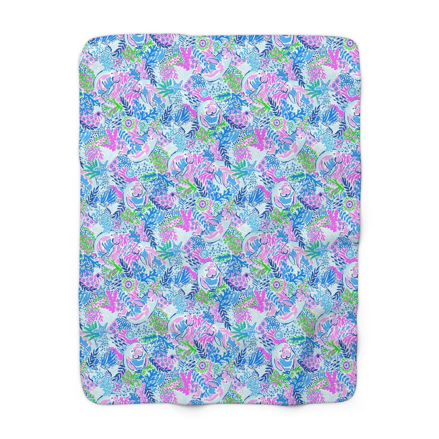 Manatee Paradise Sherpa Fleece Blanket - 50’’ × 60’’ - Home Decor