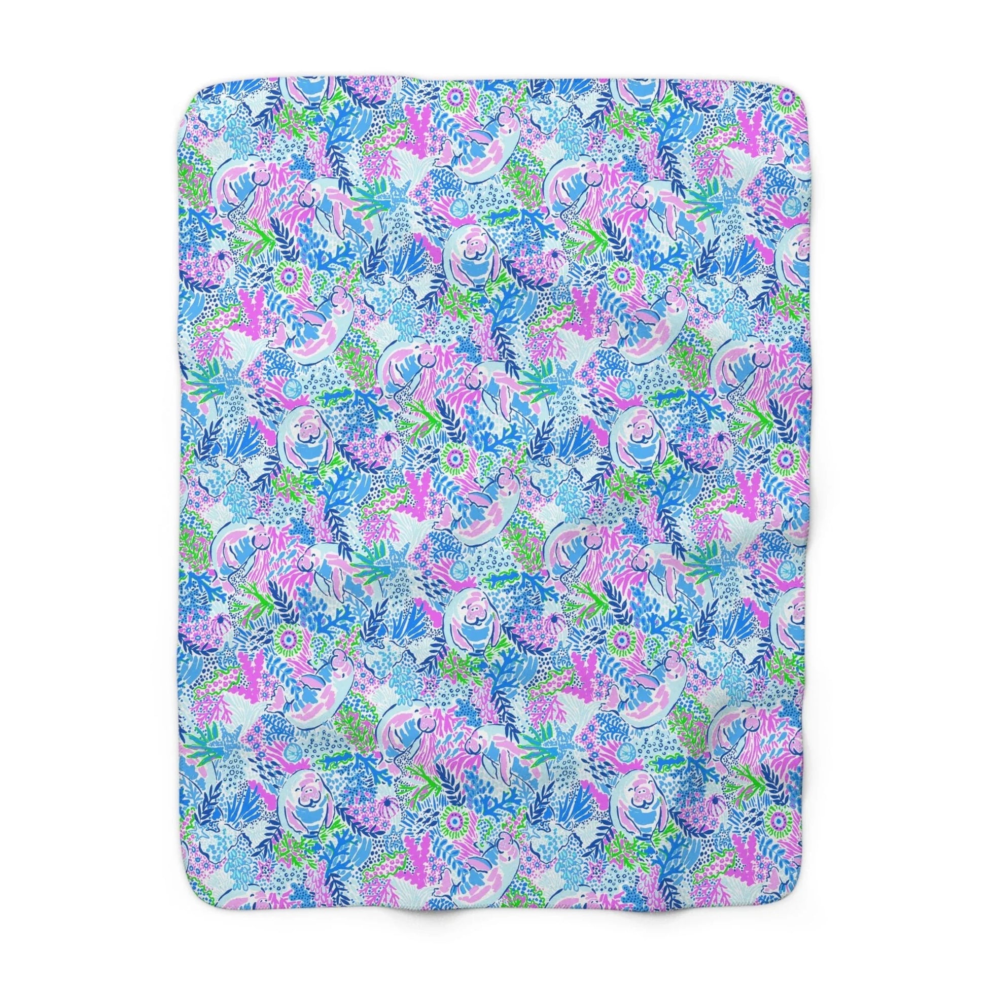 Manatee Paradise Sherpa Fleece Blanket - 50’’ × 60’’ - Home Decor