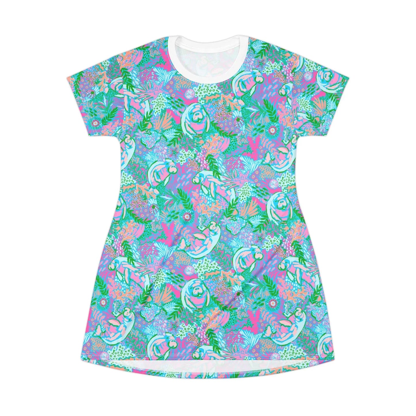 Manatee Paradise T-Shirt Dress - XS - All Over Prints