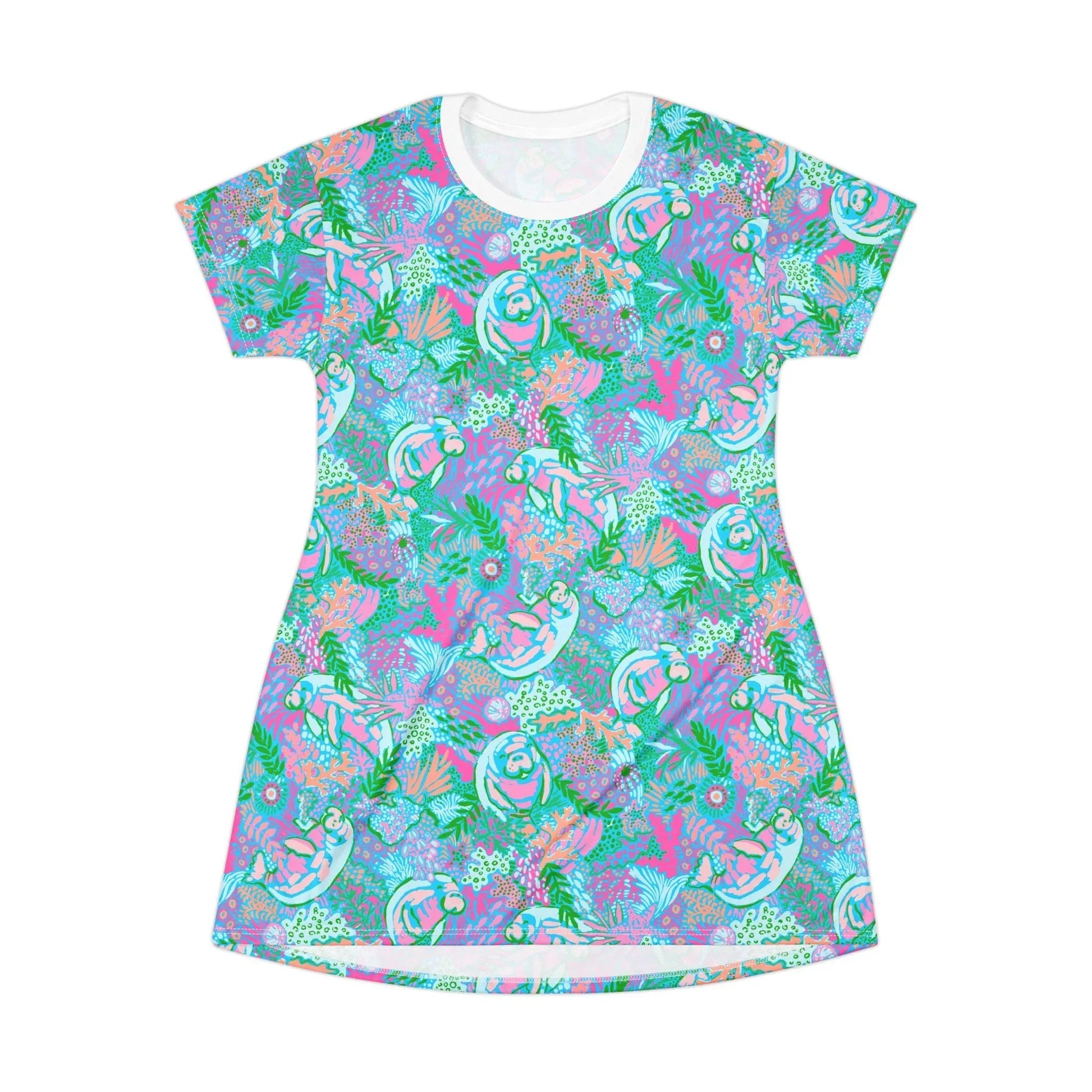 Manatee Paradise T-Shirt Dress - XS - All Over Prints
