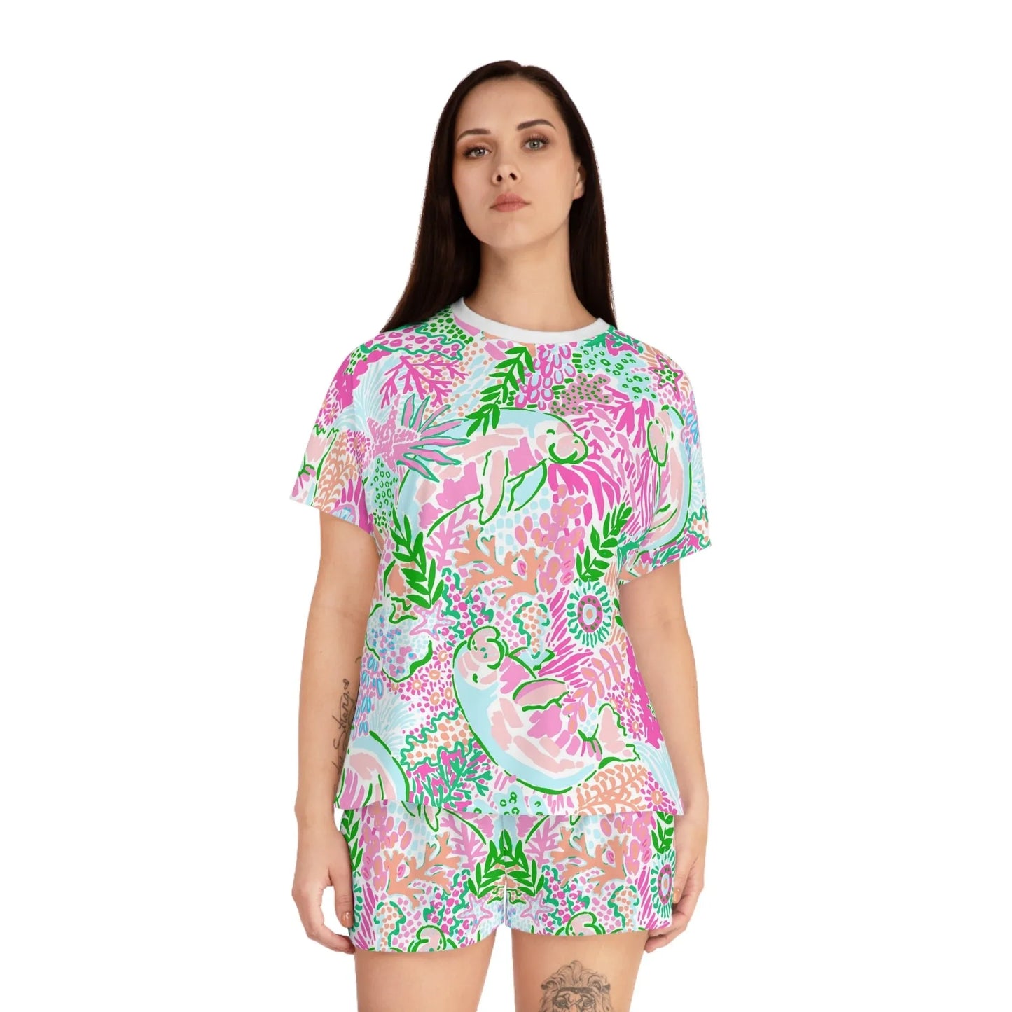 Manatee Paradise Women’s Short Pajama Set - All Over Prints