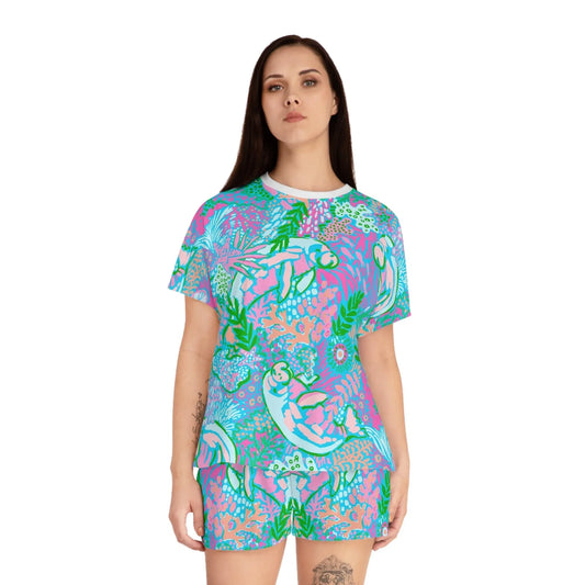 Manatee Paradise Women’s Short Pajama Set - All Over Prints