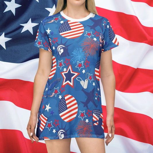 Patriot Duty T-Shirt Dress - All Over Prints