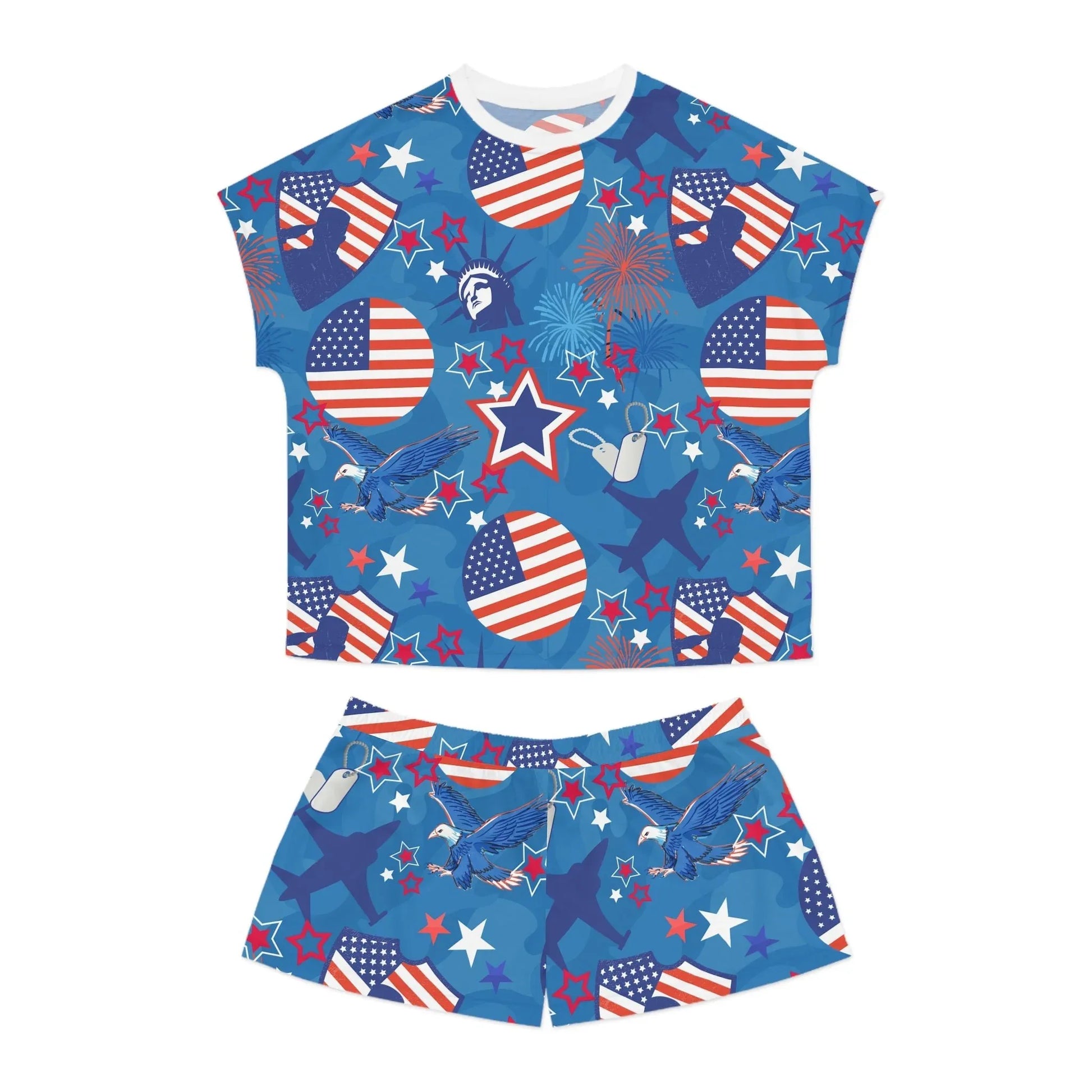 Patriot Duty Women’s Short Pajama Set - S / White - All Over Prints