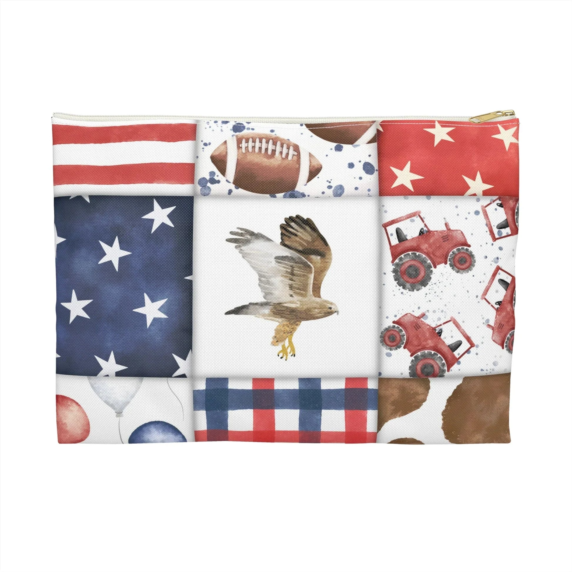 Patriot Patchwork Accessory Pouch - Large / White zipper - Bags