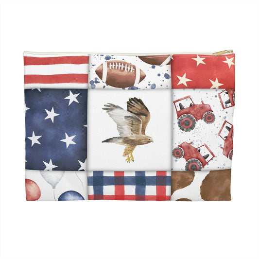 Patriot Patchwork Accessory Pouch - Large / White zipper - Bags