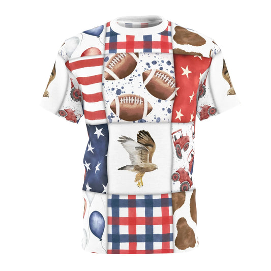 Patriot Patchwork All-Over-Print T-Shirt - White stitching / 4 oz. / S - All Over Prints