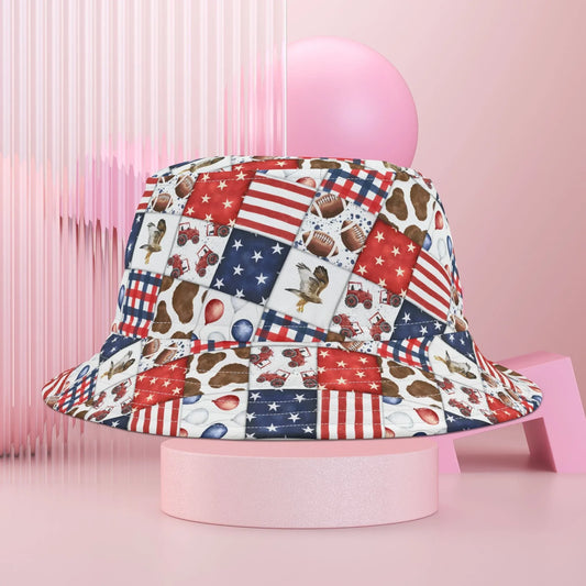 Patriot Patchwork Custom Bucket Hat - Small / White stitching - Hats