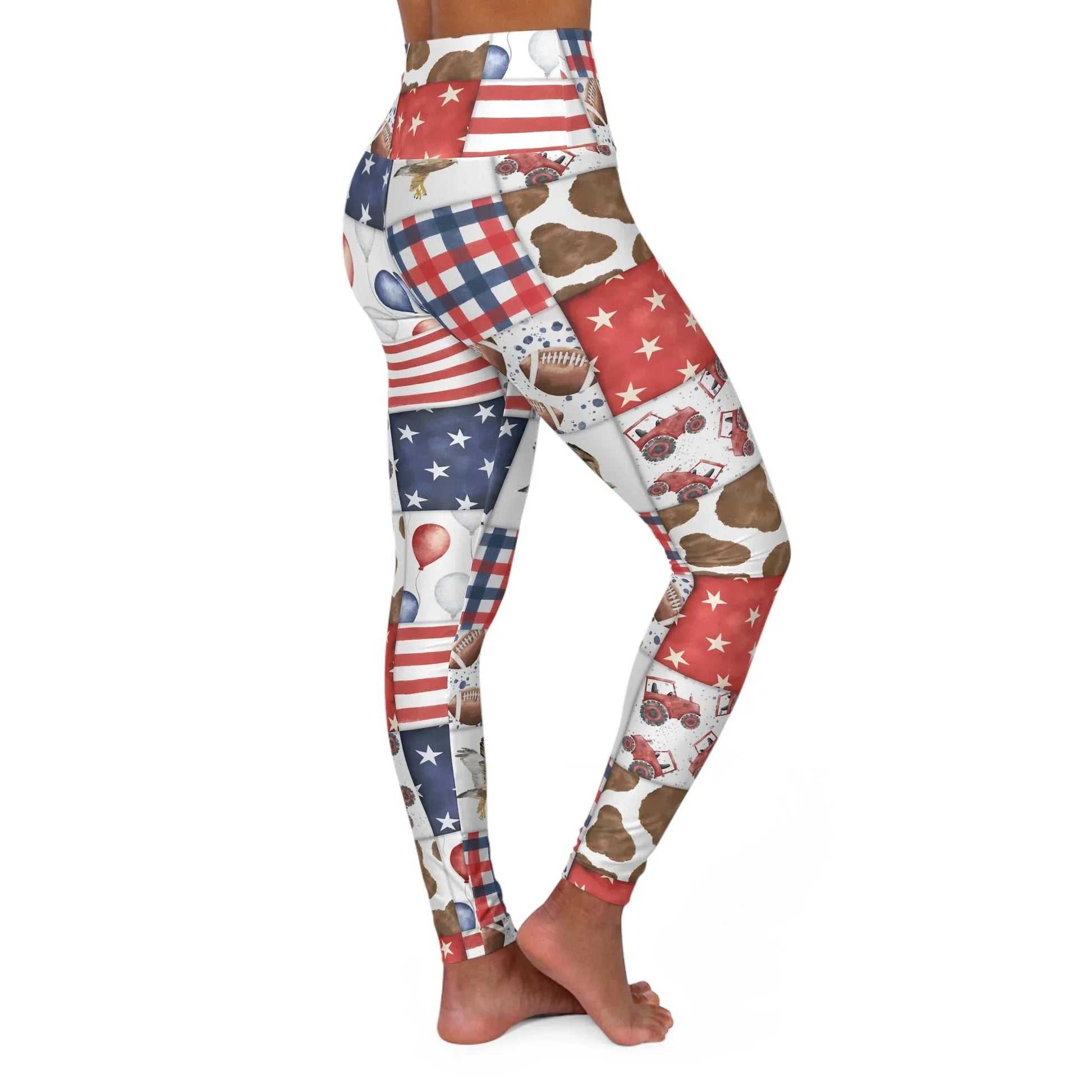 Patriot Patchwork High Waisted Yoga Leggings - All Over Prints