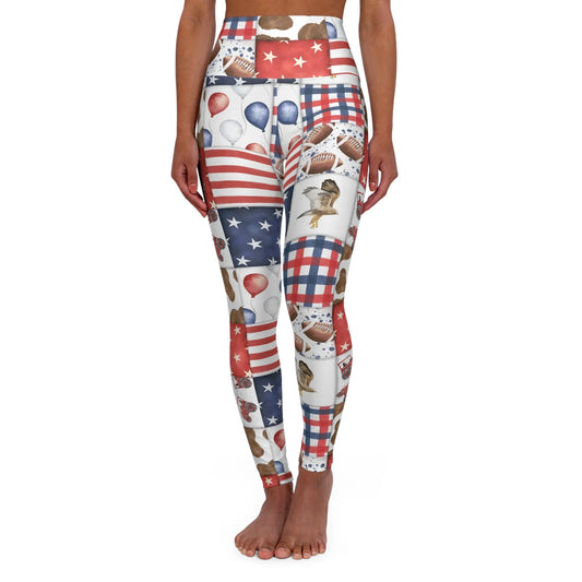 Patriot Patchwork High Waisted Yoga Leggings - XS - All Over Prints