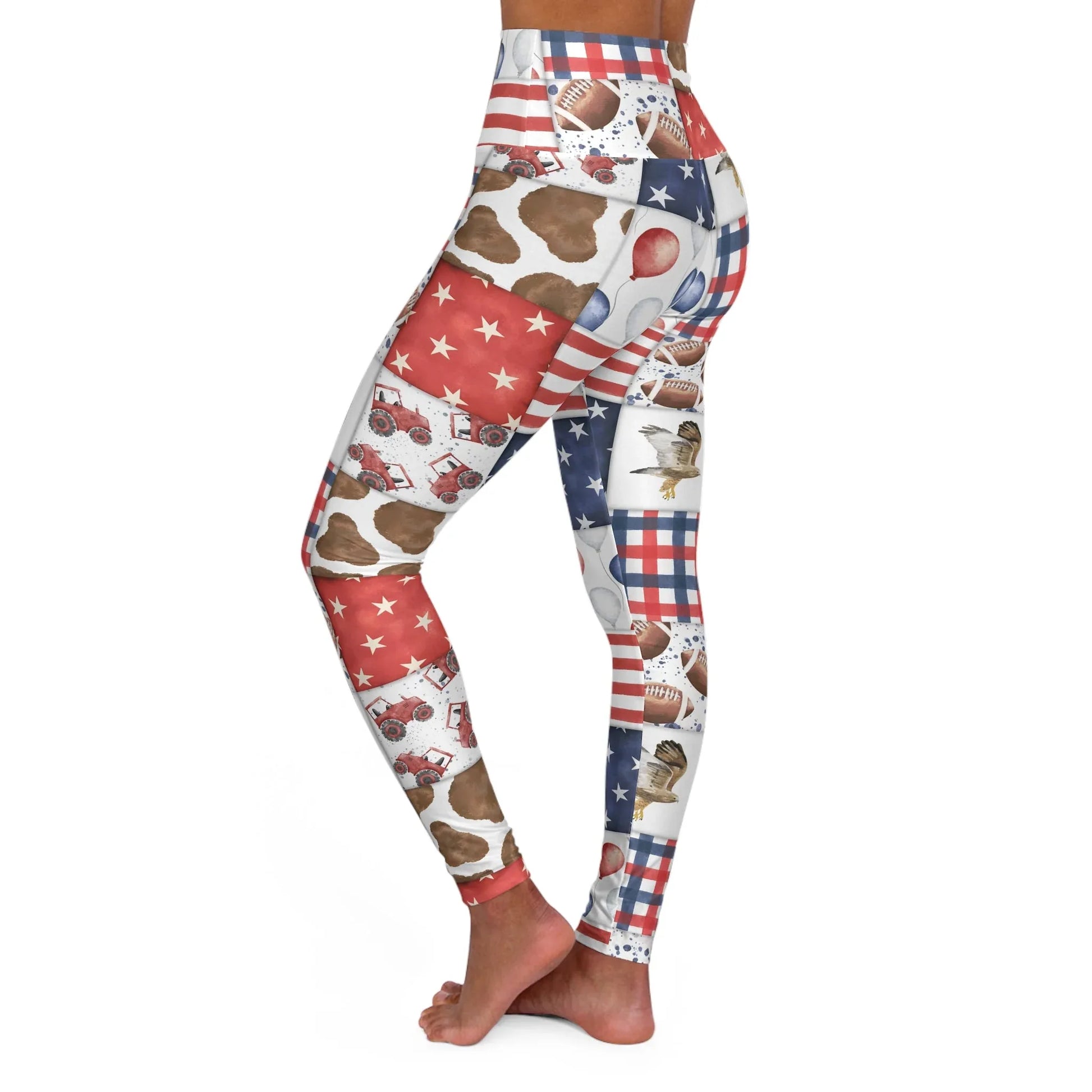 Patriot Patchwork High Waisted Yoga Leggings - All Over Prints