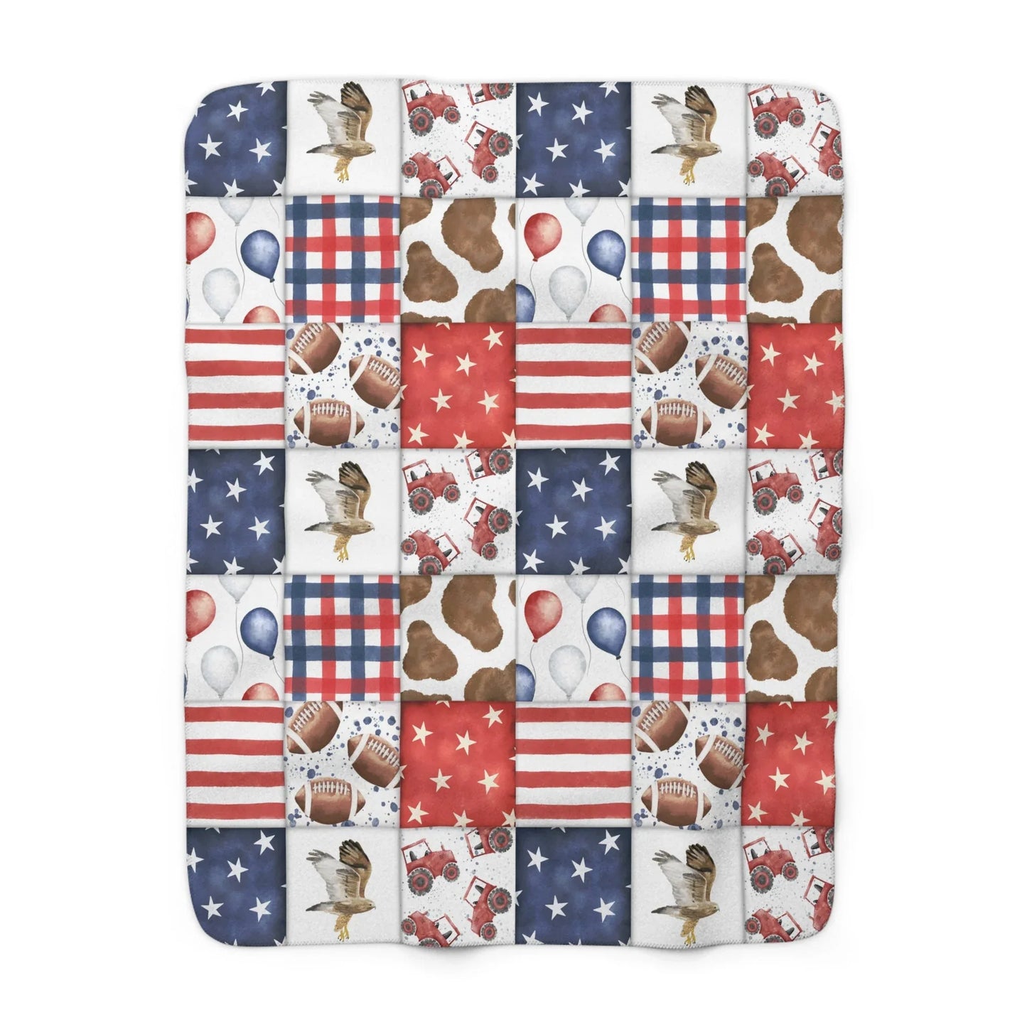 Patriot Patchwork Sherpa Fleece Blanket - 50’’ × 60’’ - Home Decor
