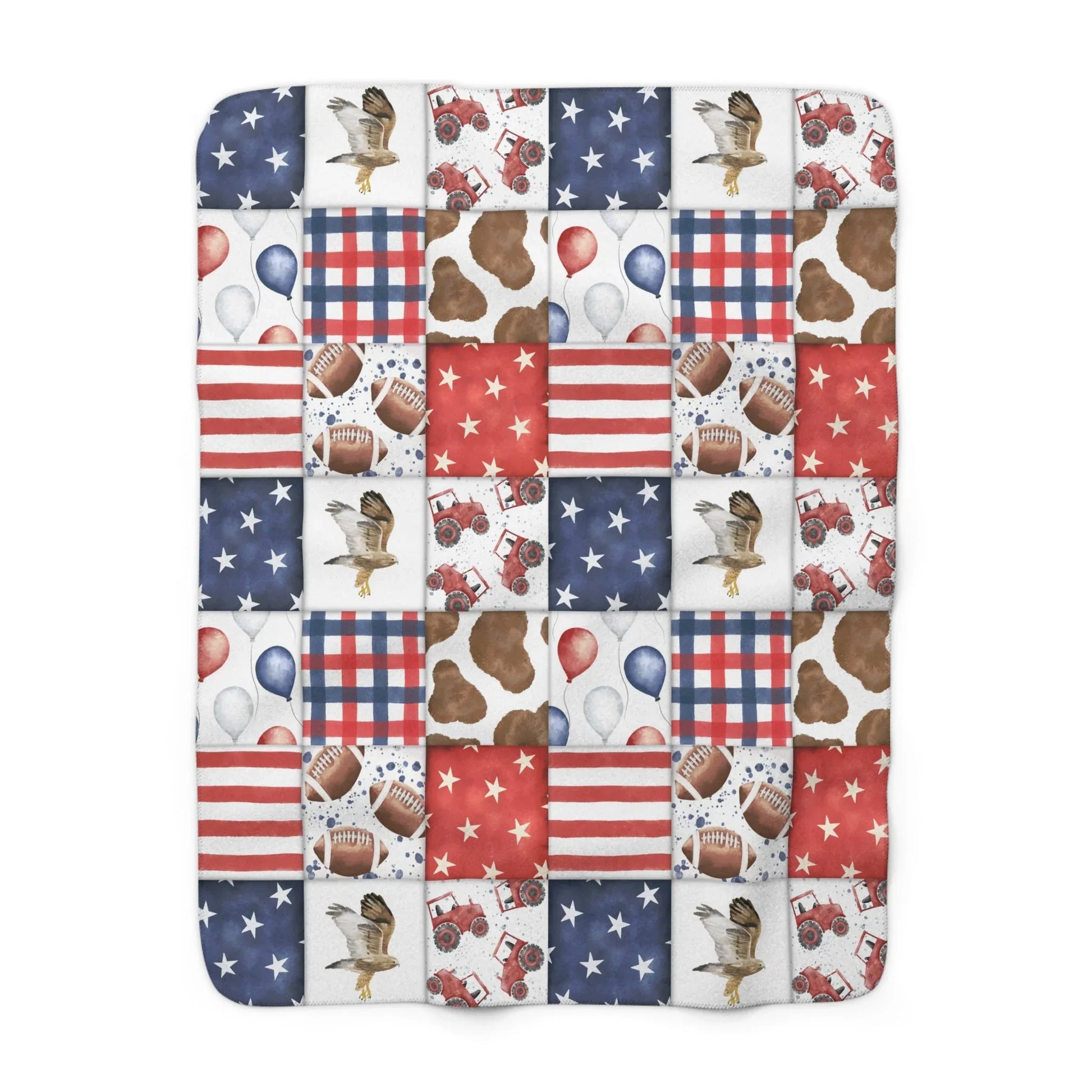 Patriot Patchwork Sherpa Fleece Blanket - 50’’ × 60’’ - Home Decor