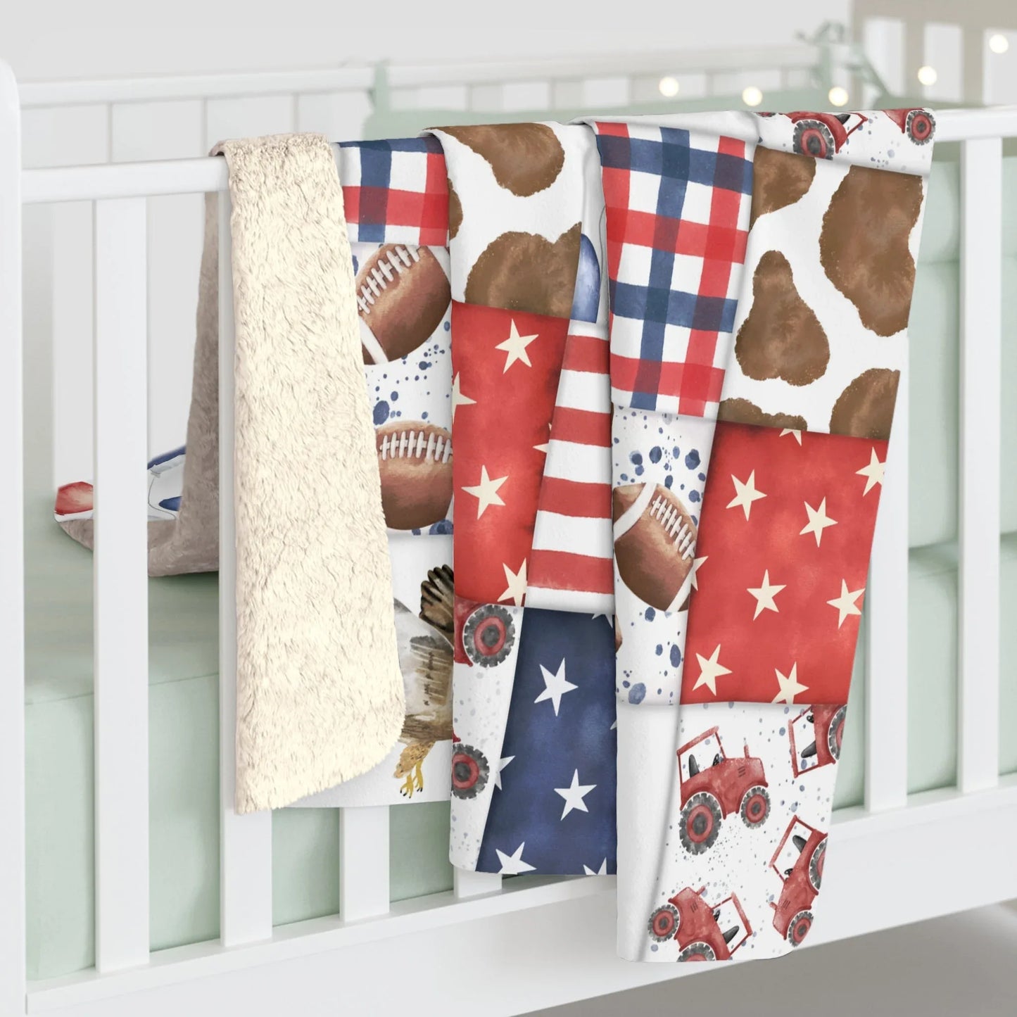 Patriot Patchwork Sherpa Fleece Blanket - 50’’ × 60’’ - Home Decor