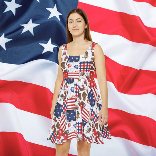 Patriot Patchwork Skater Dress - All Over Prints