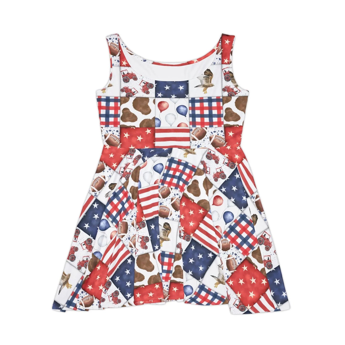 Patriot Patchwork Skater Dress - XS - All Over Prints