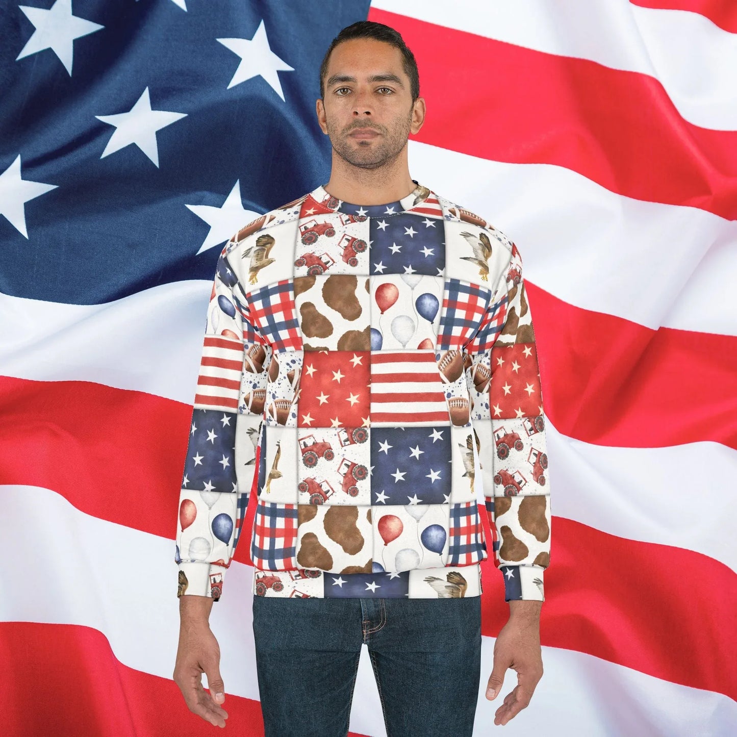 Patriot Patchwork Spirit Sweatshirt - All Over Prints