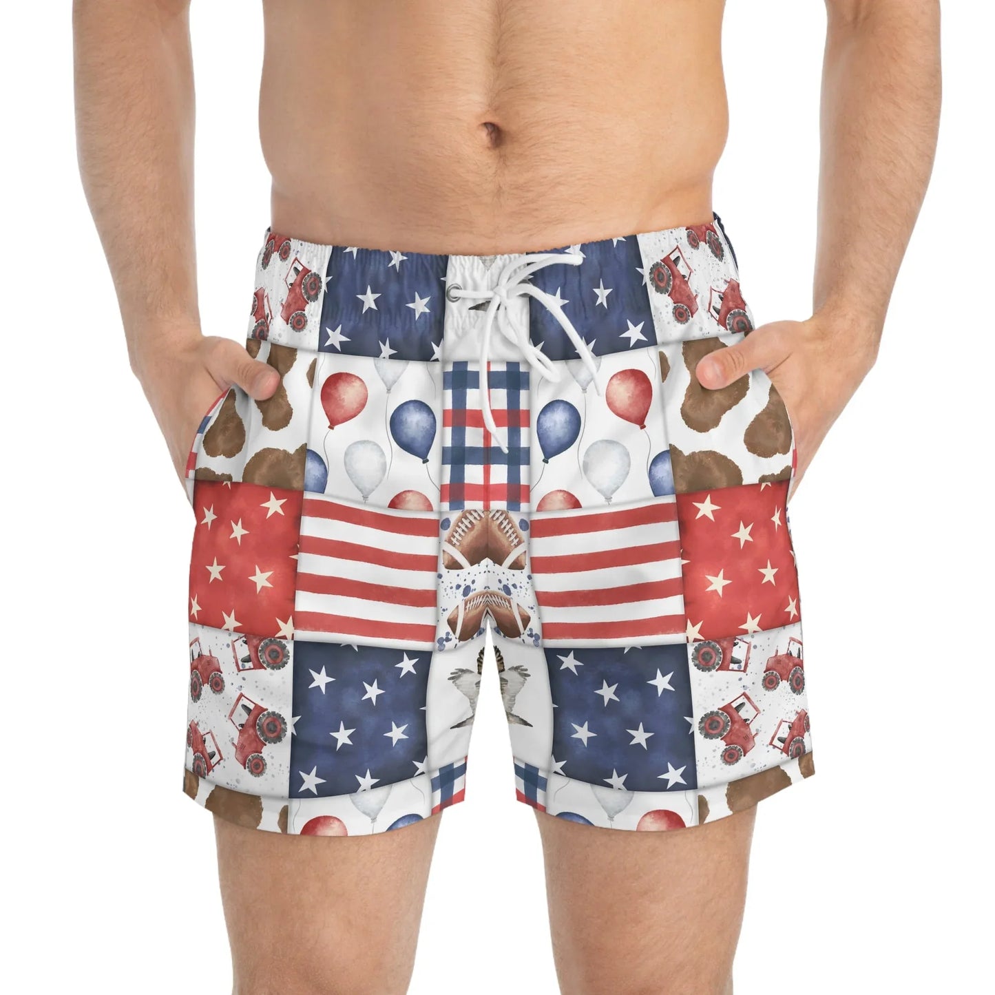 Patriot Patchwork Swim Trunks - All Over Prints