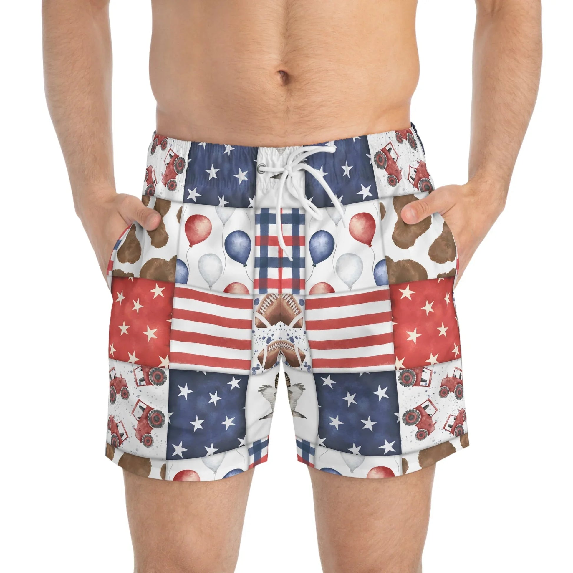 Patriot Patchwork Swim Trunks - All Over Prints