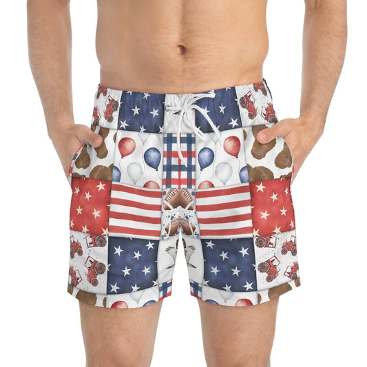 Patriot Patchwork Swim Trunks - All Over Prints